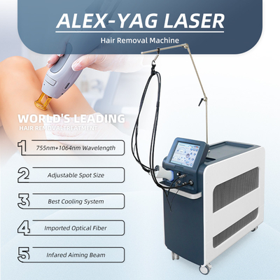 عمودي 755nm أليكس الليزر الألياف الضوئية إزالة الشعر النبض الطويل Nd Yag الليزر إزالة الشعر 1064nm